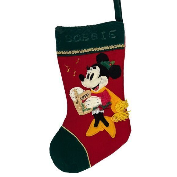 Disney Minnie‎ Mouse Christmas Stocking Vintage 3D Embellished Red Felt - Picture 1 of 11